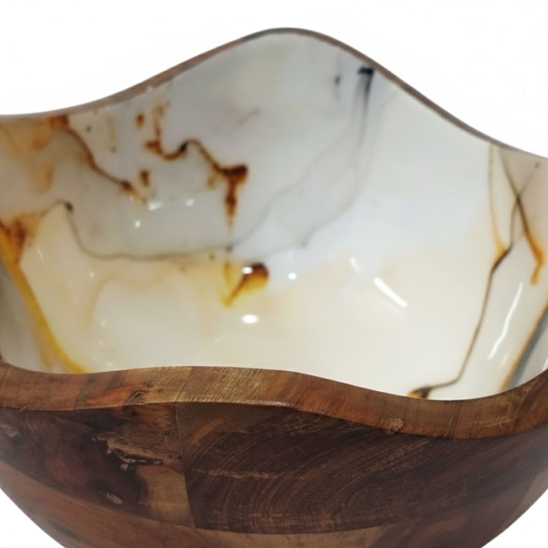 Enamel Floral Wooden Bowl for Sustainable Dining – M 2.0